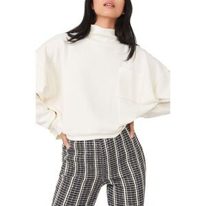 Free People Organic Cotton Blend Funnel Neck Pullover In Ivory S